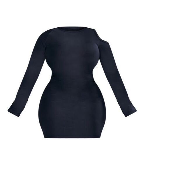 PrettyLittleThing Plus Black Slinky Long Sleeve Bodycon Dress Sz 22 NWT‎ IN PKG - Picture 3 of 3